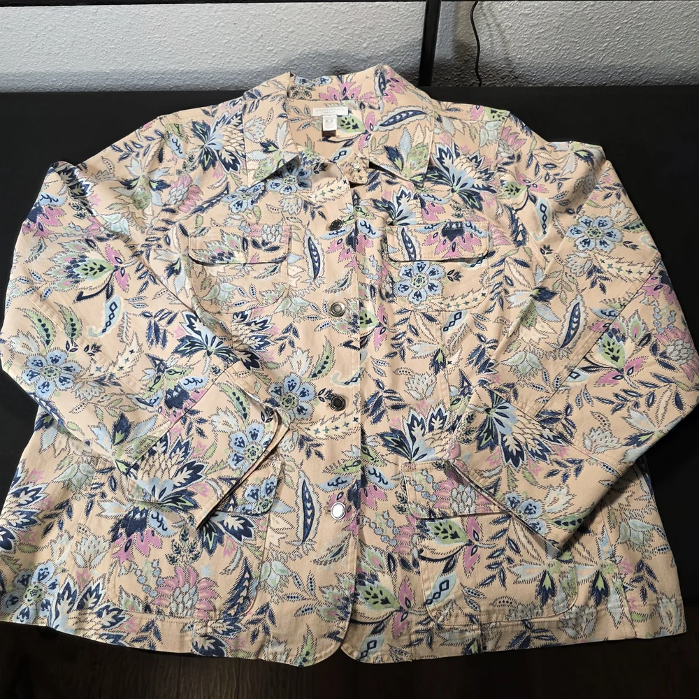 Charter Club Pink and Blue Floral Jeans Jacket, Womens‎ Size 2X